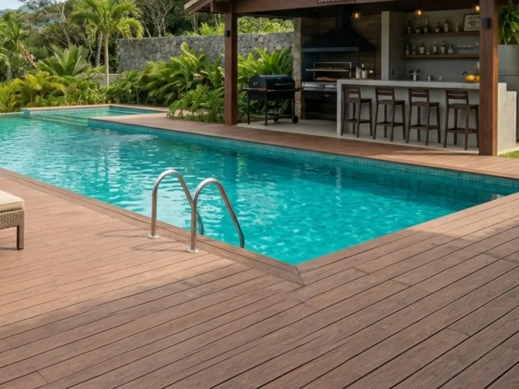 Piso wpc en alberca casa de campo