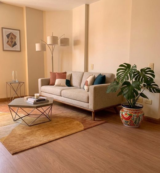sala moderna con instalacion de piso laminado